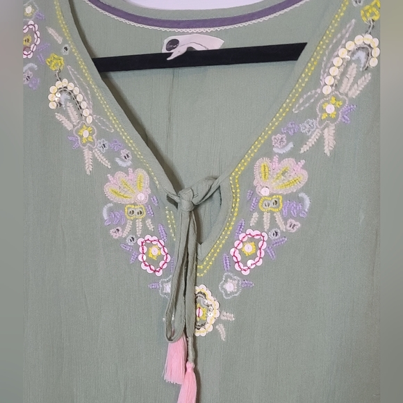 Anthropologie Floreat Sage Embroidered Boho Top - Picture 2 of 3